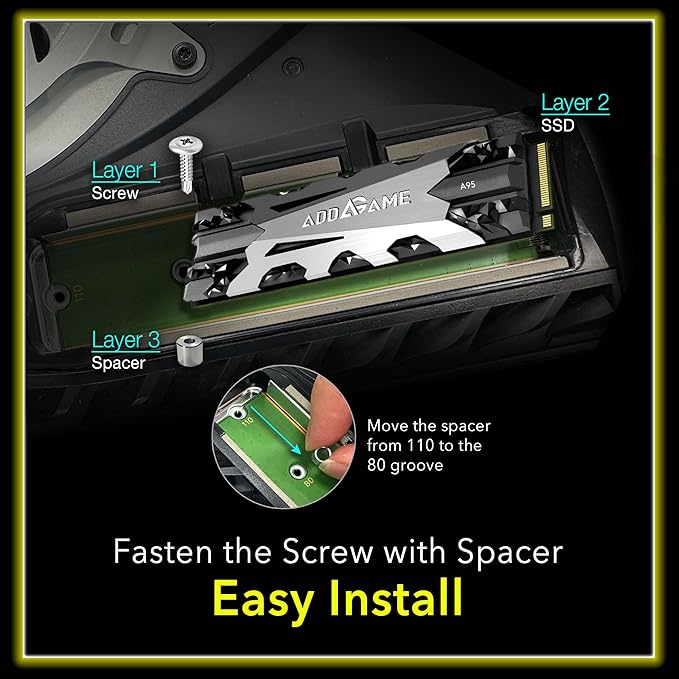 Addlink A95 4TB M.2 SSD Gaming PC Storage Expansion with Heatsink, up to 7200 MB/s, Internal Gaming SSD -2280 PCIe NVMe Gen4X4 3D TLC with Dram NAND SSD