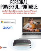 Poly Sync 20+ Personal Portable Bluetooth Speakerphone (Plantronics) – Noise/Echo Reduction – USB-C Bluetooth Adapter - Works w/Teams (Certified), Zoom, PC, Mac, Mobile – Amazon Exclusive