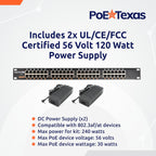 PoE Texas 24 Port PoE Injector - Multi-Port PoE Gigabit Rack Mount Midspan for IP Cameras, Phones, WiFi AP, Add Power Over Ethernet to Non-PoE Switch or Network Router, Includes 56v 240w Power Supply