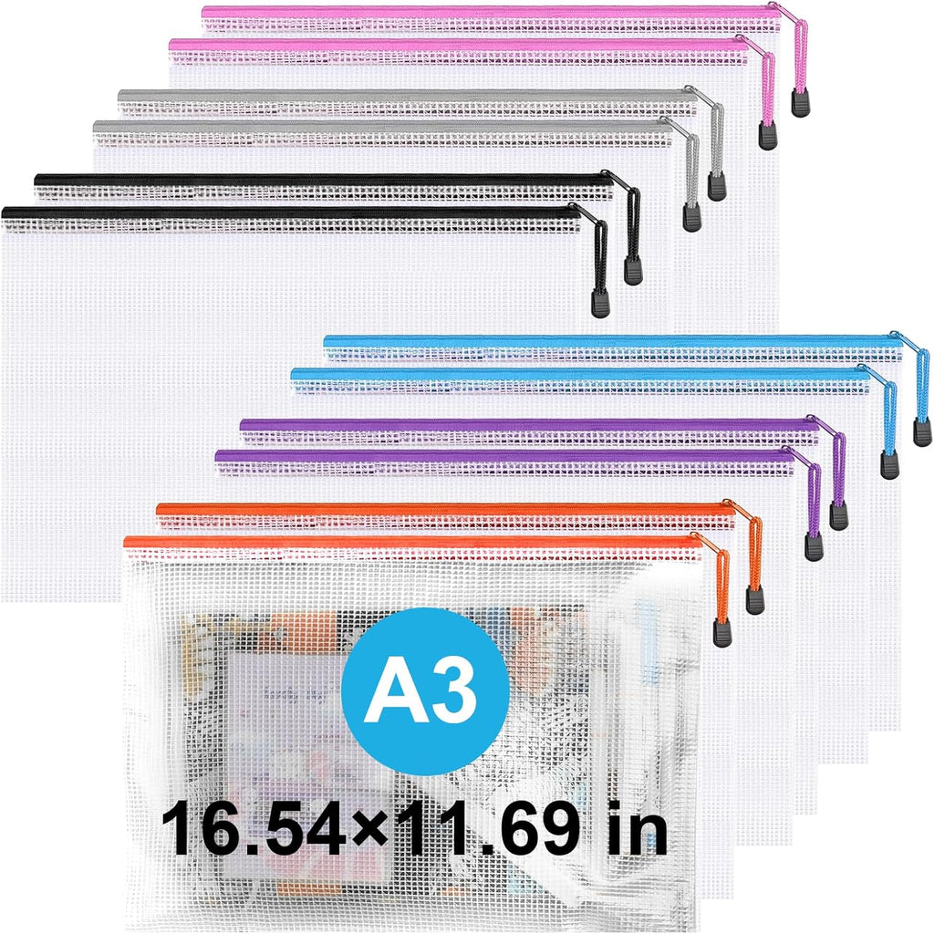 Zipper Pouch,Puzzle Bag,A3 Size Extra Large Zipper Bags,12pcs Waterproof Zipper Pouches for Puzzle Board Game Storage,for Travel,Office and Home Organize.
