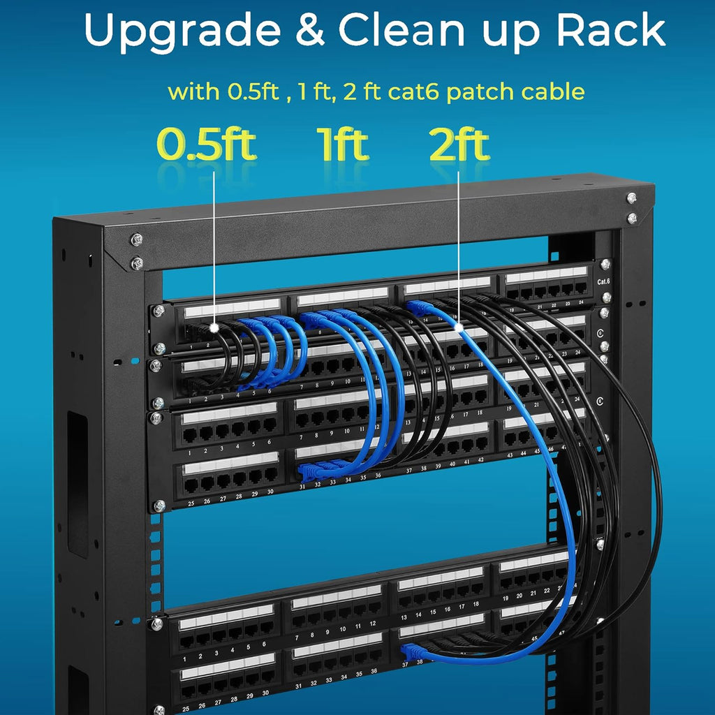 Rapink Patch Cables Cat6 0.5ft (24 Pack), Ethernet Patch Cable 10G, Cat 6 Patch Cable for Patch Panel to Switch, Flexiable Cat 6 Ethernet Cable with Gold Plated Black