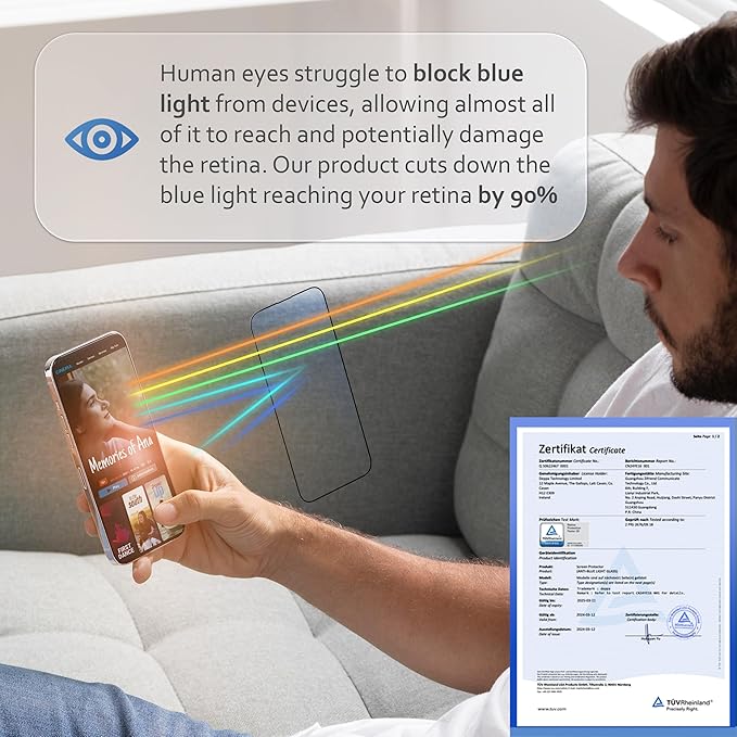 Deppa |2 Pack| Anti-Blue Light Screen Protector for iPhone 14 Plus/13 Pro Max (6.7') | Scratch Resistant Tempered Glass | 3D Edge to Edge Coverage | Easy Installation Kit | Eye Safeguard TÜV Certified