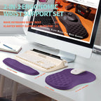 2-in-1 Ergonomic Set, Wave Rise Keyboard Wrist Rest and Massage Bulge Slope Mouse Pad Wrist Support, Cushion Memory Foam Integrated to Relieve Wrist Pain, Dark Purple