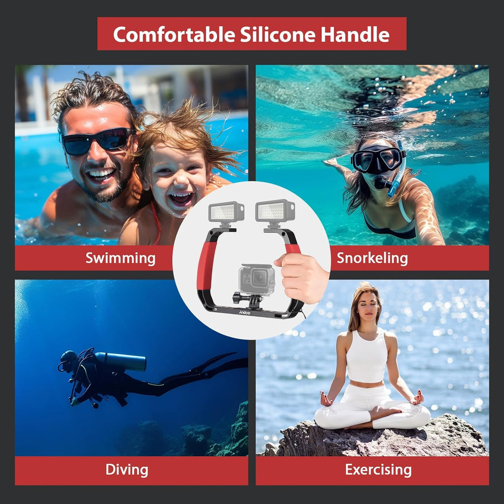 Andoer Cage Advanced Cage Kit Mounting Kit for Camcorder Aluminium Alloy Sports Camera Underwater Diving Rig Portable Stabilizer for Action Camera Cage Dive Rig, red