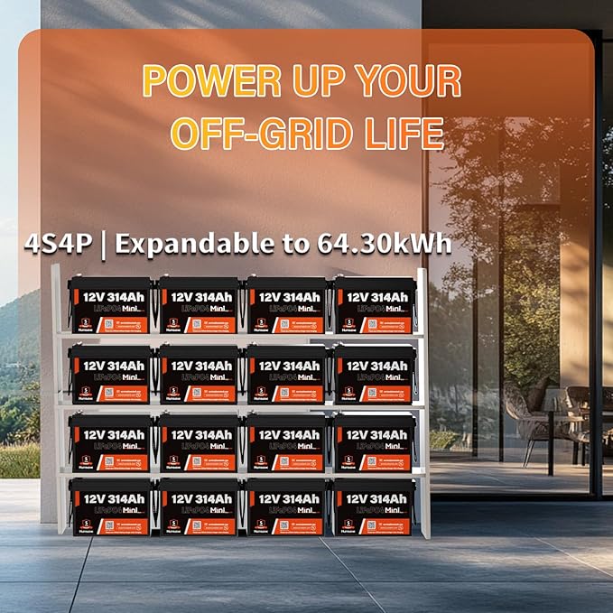 12V 314Ah LiFePO4 Lithium Battery with Bluetooth – 4.19kWh Energy, 100A BMS, 15000+ Cycles, Low-Temp Protection – for RV, Marine, Solar, Off-Grid, Home Backup (Compact & Lightweight)