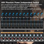 Professional Audio Mixer, 12 Channel Sound Board Mixing Console, Dual DSP Reverb Studio Mixer Board, Dual 7-Band EQ, 48V Phantom Power, 4 Group Stereo Output Input, PAD