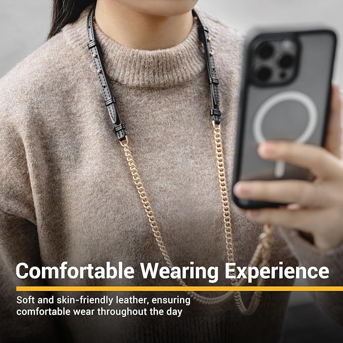 MAGEASY Crossbody Phone Chain Strap - Universal Metal Crossbody Phone Lanyard With Adjustable Length, Chic Cell Phone Necklace Phone Strap for iPhone & Android Phones - Modern Gold Metal