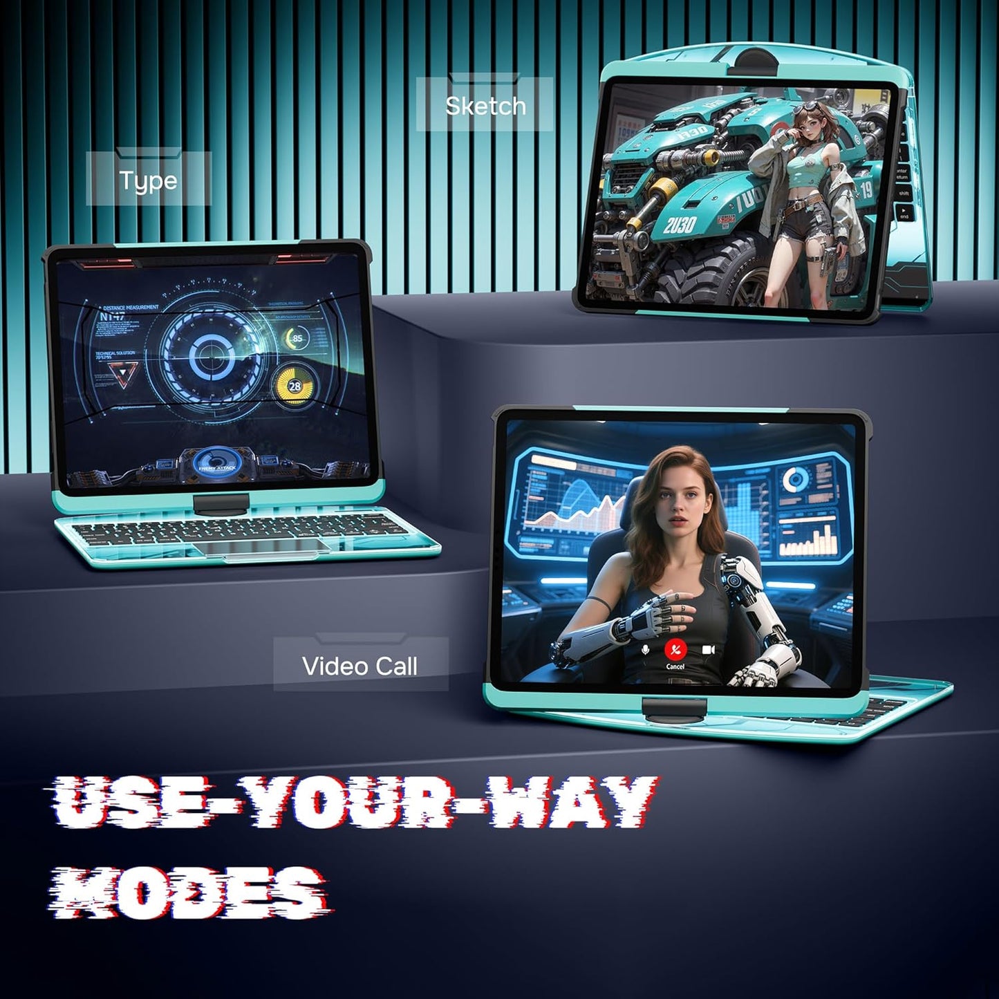 KITONE Transparent Case with Wireless Keyboard for iPad Air 13-in.(M3/M2, 2025/2024), 7 Colors Backlight, Trackpad, 360°Rotating Stand for iPad Pro 12.9-in (6/5/4/3 Gen), Tech Style