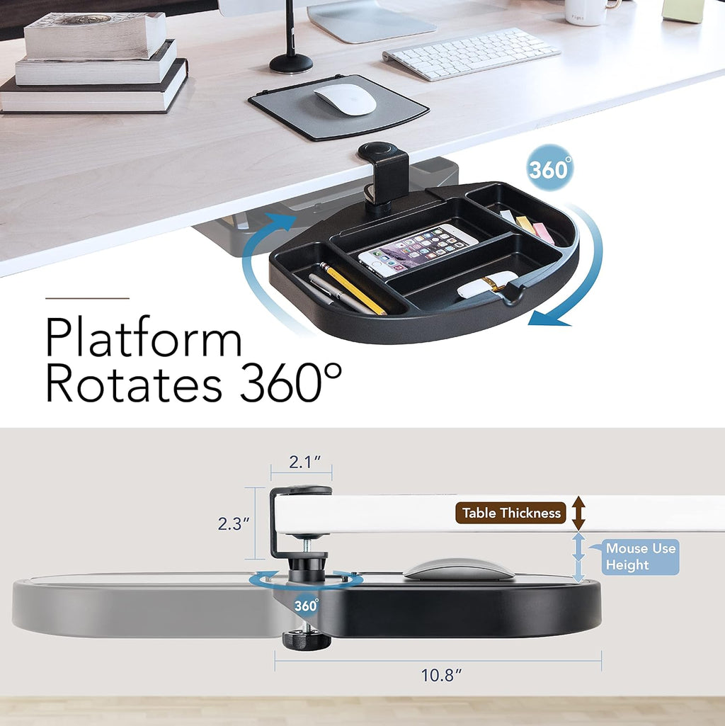 EHO Clamp-On Desk Organizer, Multifunctional with Pencil Drawer, Mouse Pad Storage, Swivel, Spill-Proof, Under Desk Storage, Easy Installation, Reduces Clutter, TAA-Compliant