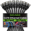 GEARit Cat 6 Ethernet Cable Pack - 10-Pack 50 ft Cat6 Ethernet Patch Cables | RJ45 Network Patch Cable, 10 Gbps Snagless Gold-Plated Connectors - Ethernet Cable Cat 6 for PC, TV, Router - Black