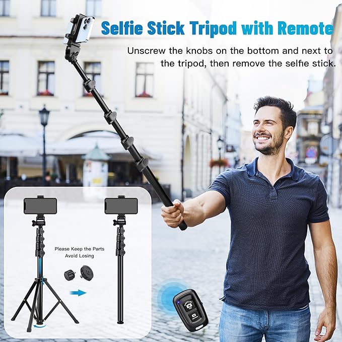 Victiv 70" Phone Tripod, Camera Stand Tripod with Remote and Phone Holder, Sturdy & Stable, Height Adjustable Selfie Stick Mode, Perfect for Selfies/Recording/Vlogging/Live Streaming