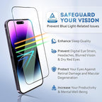 Deppa |2 Pack| Anti-Blue Light Screen Protector for iPhone 14 Pro Max (6.7')| Scratch Resistant Tempered Glass | 3D Edge to Edge Coverage | Easy Installation Kit | Eye Safeguard TÜV Certified