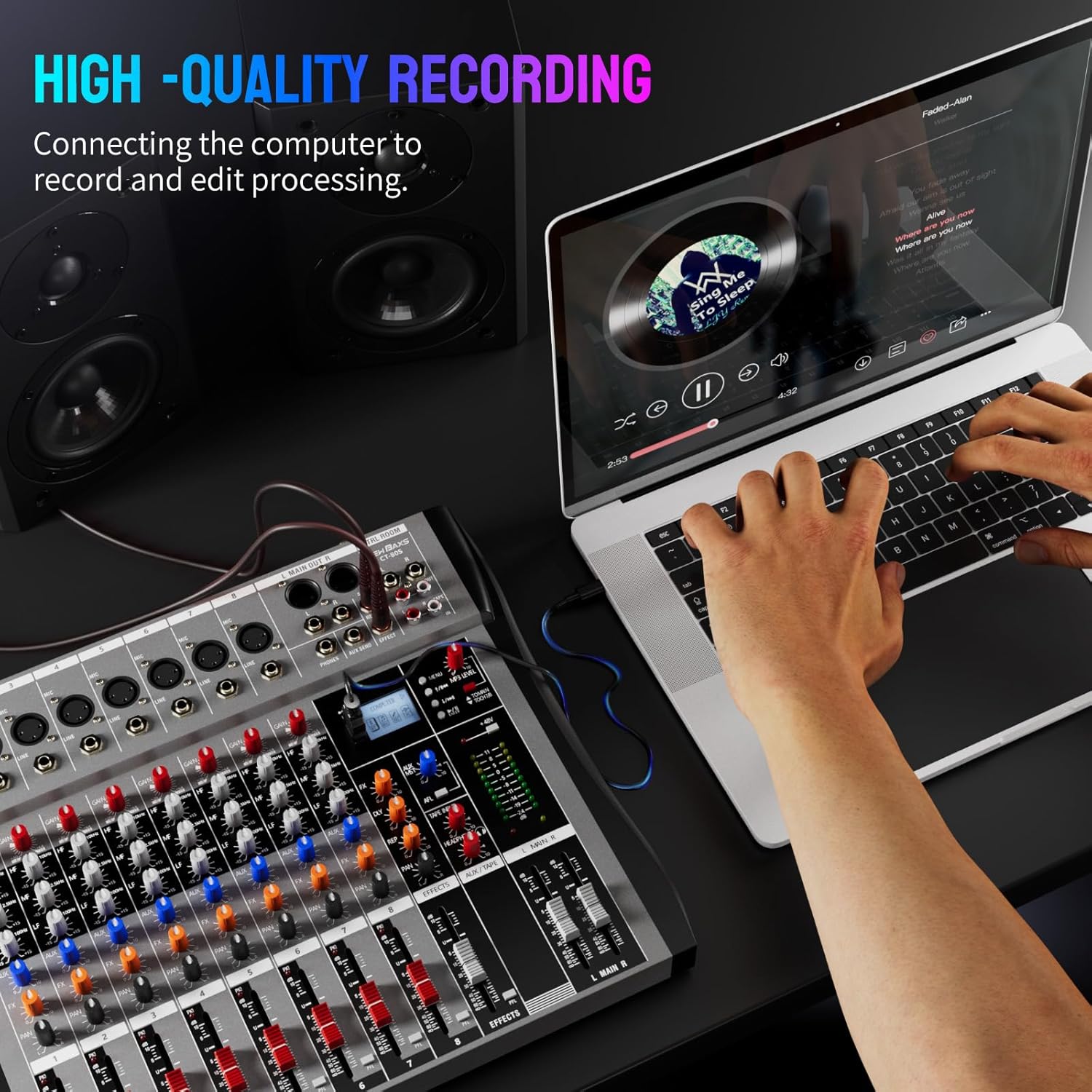 Professional DJ Audio Mixer - 8 Channel DJ Bluetooth Controller Sound Mixer w/DSP 16 Preset Effects, USB Interface, 8 XLR Mic/Line Input, AUX, FX Processor MP3 Player, Headphone Jack