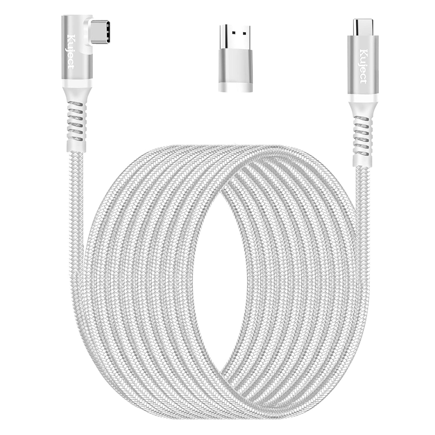 Kuject Link Cable 16FT Compatible for Quest 3S/3, Quest 2/Pro, Pico 4, Nylon Braided Accessories for Rift S/Steam VR Games, USB 3.0 Type C to C High Speed Data Transfer Cord for Gaming PC, Silver