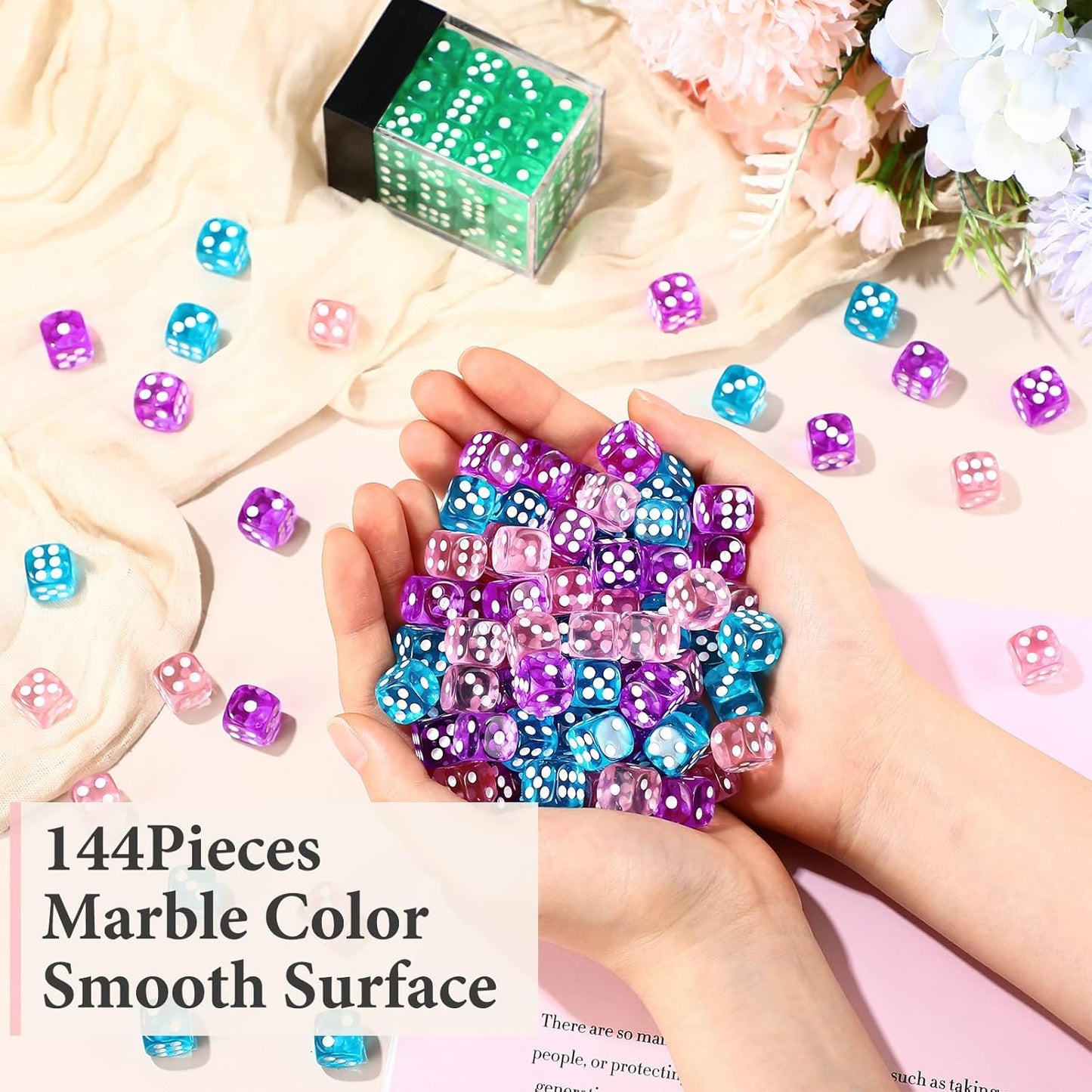 144 Pieces 12mm 6 Sided Mini Dice Set for School Classroom Table Games D6 Game Standard Dice with Portable Plastic Box for Teaching Math Learning(Translucent Color)