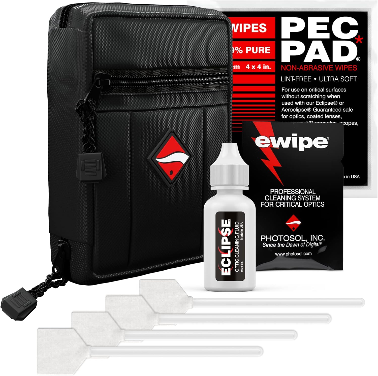 Photographic Solutions Digital Survival Kit - Type-3 (24mm) Sensor Swabs, PEC-PAD Photo Wipes, E-Wipe Packet, Eclipse Optic Cleaning Fluid - Camera Cleaning Kit with Travel Bag