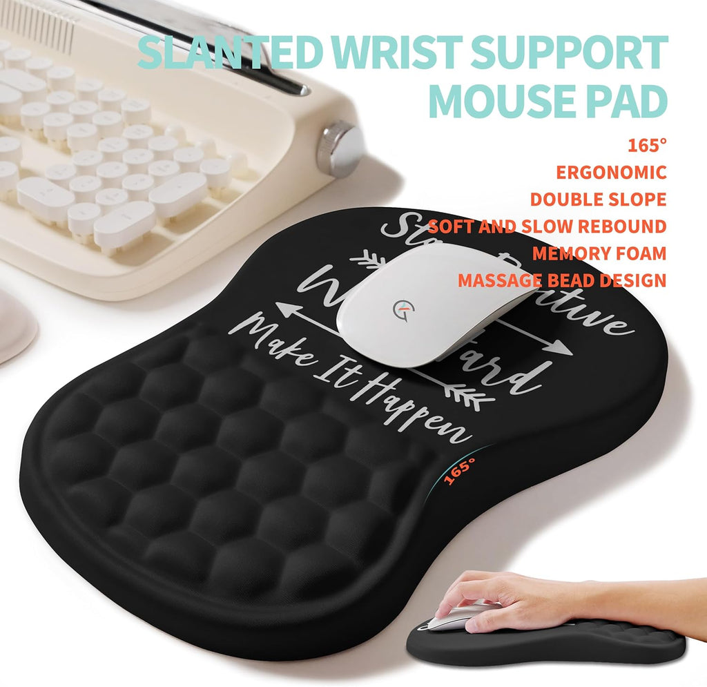 2-in-1 Ergonomic Set, Wave Rise Keyboard Wrist Rest and Massage Bulge Slope Mouse Pad Wrist Support, Cushion Memory Foam Integrated to Relieve Wrist Pain, Stay Positive