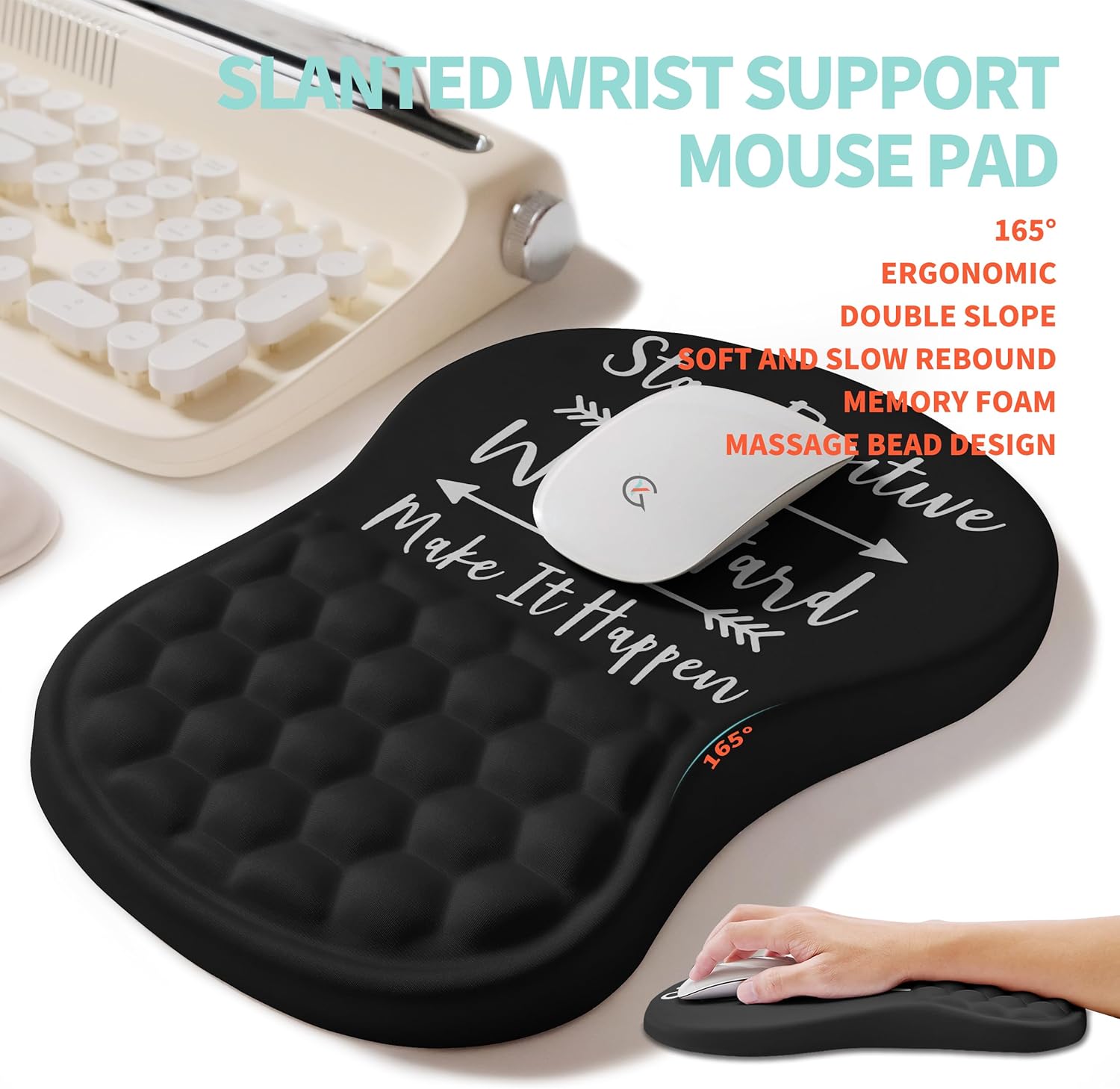 2-in-1 Ergonomic Set, Wave Rise Keyboard Wrist Rest and Massage Bulge Slope Mouse Pad Wrist Support, Cushion Memory Foam Integrated to Relieve Wrist Pain, Stay Positive