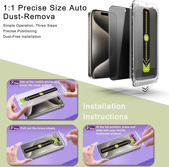 (2-Pack Anti-Spy Privacy Screen Protector for iPhone 16 Pro Max(6.9-Inch),9H Tempered Glass,Full Coverage,Anti-Fingerprint,Auto Dust Removal,Bubble-Free,Easy Installation
