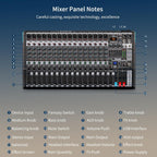 Audio Mixer, TKLBLS Professional 16 Channel DJ Mixer Board with 99-Bit DSP, Sound Board Mixing Console 7-Band EQ Output, USB Audio Interface, Bluetooth 48V Phantom Power For Karaoke Studio Streaming