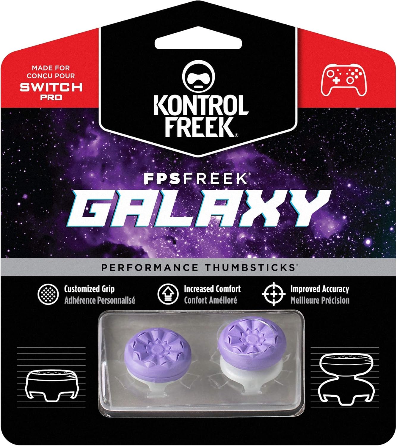 KontrolFreek FPS Freek Galaxy Performance Thumbsticks for Nintendo Switch | 1 Mid-Rise, 1 High-Rise Concave | Purple