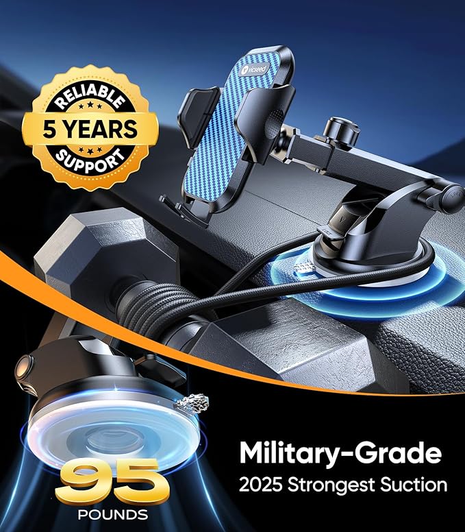 VICSEED Blue Phone Holders for Your Car [Upgraded True Military-Grade Strongest Suction] Cell Phone Mount for Car Dashboard Windshield Vent Truck Boat Stand Adjustable for iPhone Android Smartphones