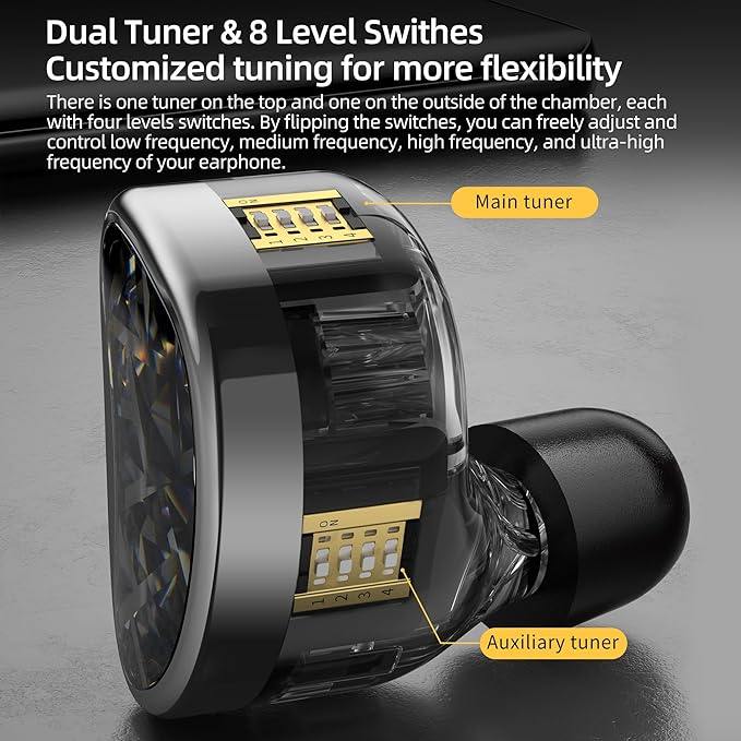 KZ AS24 in-Ear Monitor Headphone 24BA Drivers High-Performance IEM Earphones with 8 Tuning Switches, Noise Isolation Wired Earbuds for Musicians (Tuning Version,Black,no mic)