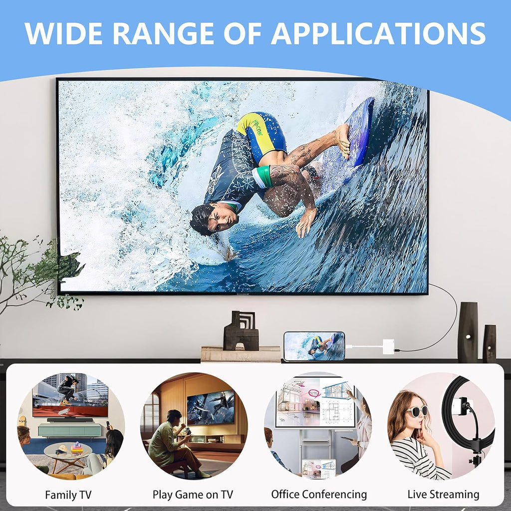 USB C to HDMI for TV, 4K@60Hz Type C to HDMI Adapter with Charging Port, iPhone to Hdmi to USB C Adapter Compatible for iPhone 16/15 Series/iPad Pro/Galaxy/MacBook Pro to HDTV Projector