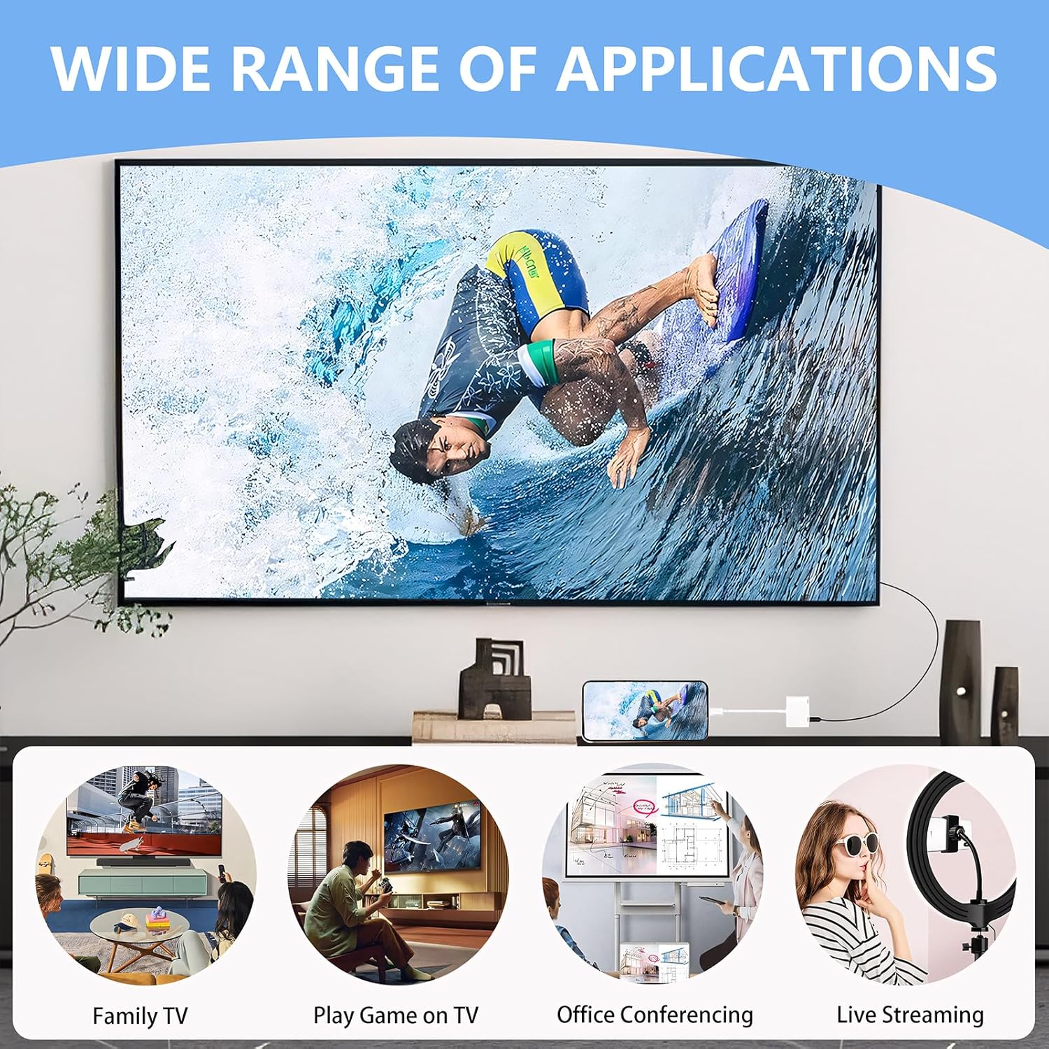 USB C to HDMI for TV, 4K@60Hz Type C to HDMI Adapter with Charging Port, iPhone to Hdmi to USB C Adapter Compatible for iPhone 16/15 Series/iPad Pro/Galaxy/MacBook Pro to HDTV Projector