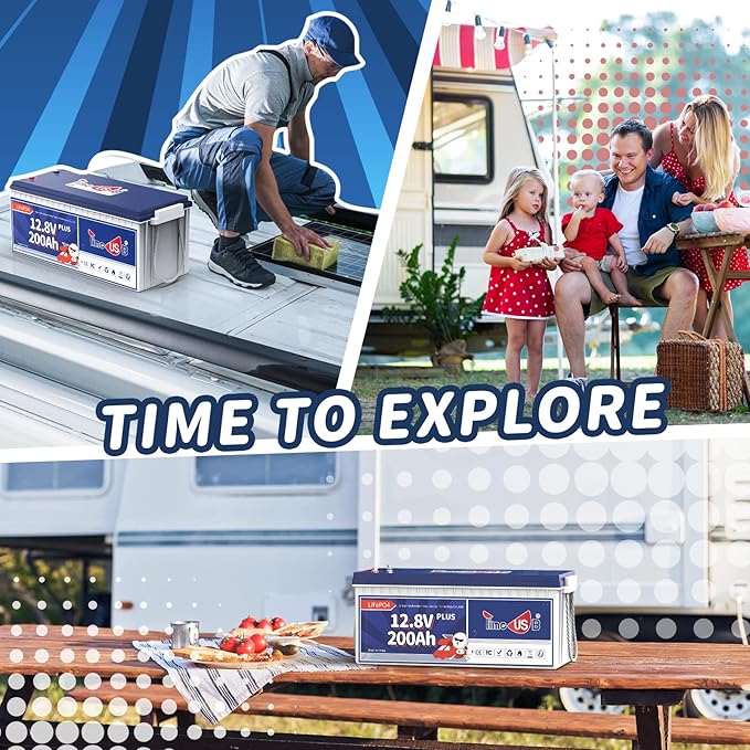 12V 200Ah Plus LiFePO4 Battery, Built-in 200A BMS, Deep Cycle Battery with Max 2560W Output Power, Perfect for Your RVs, Solar System, Off-grid, Travel Trailer, etc