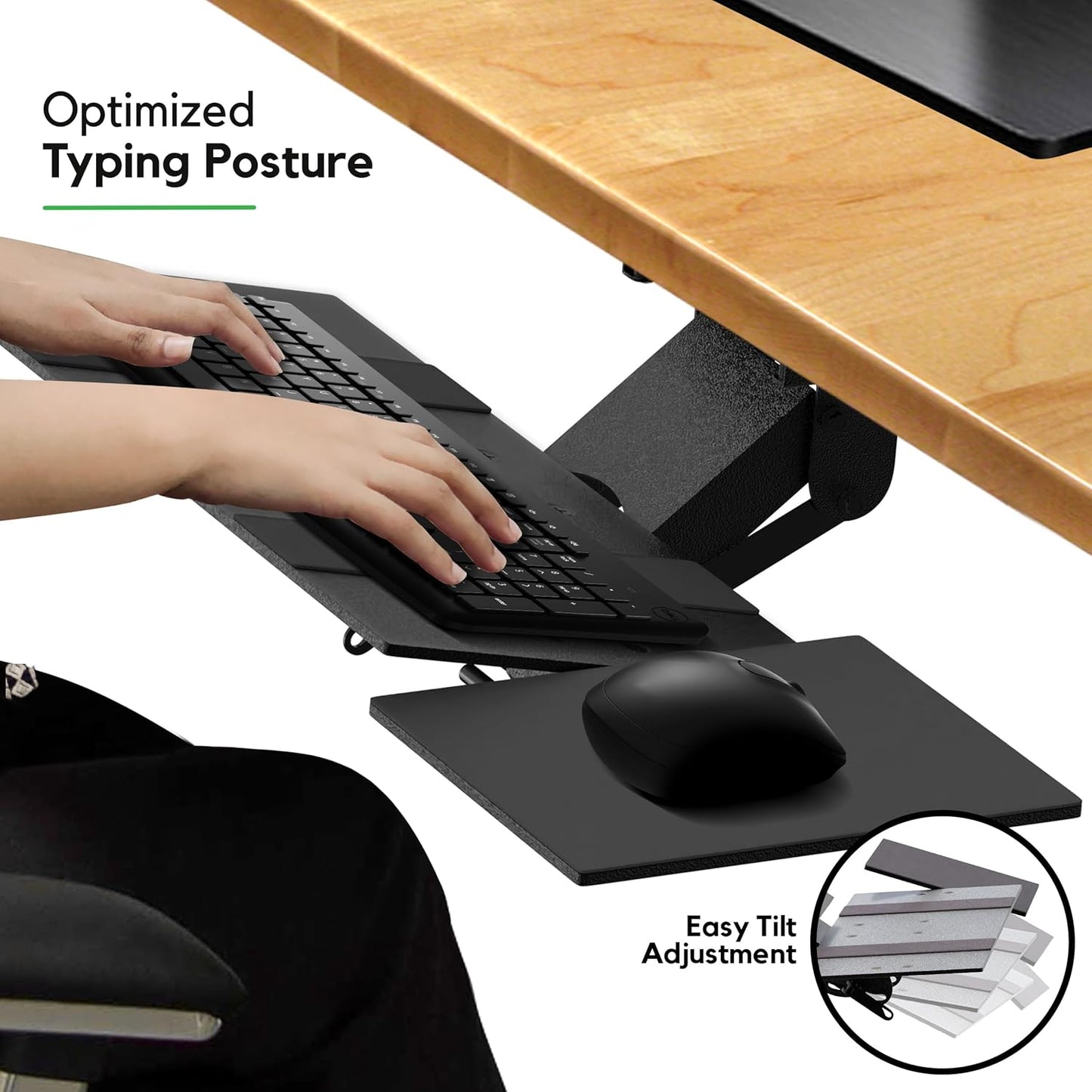 KT1 Ergonomic Keyboard Tray Under Desk - Under Desk Keyboard Tray Slide Out with Adjustable Height and Tilt - Easy to Slide and Swivel 360 Degree - Keyboard Drawer with Adjustable Mouse Pad
