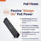 PoE Texas 8 Port Injector - 10/100 Passive Power Over Ethernet With 48V 60W UL Power Supply - 802.3af for VoIP Phones, WiFi Access Points, IP Cameras - Add to A Non-PoE Switch