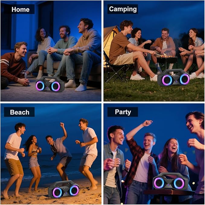 KMAG Bluetooth Speaker Wireless, 80W Loud Speaker with Deeper Bass, IPX7 Waterproof, 20H Playtime, Cool Lights, TWS, Portable Speaker for Home, Outdoor, Workshop, Party, Gift for All