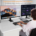 8K KVM Switch 2 Monitors 2 Computers Displayport, DP+DP 4K@144Hz USB3.0 Dual Monitor KVM Switches for 2 PC Sharing 2 Monitor of 1 Set Keyboard Mouse and USB Device, with IR Controller