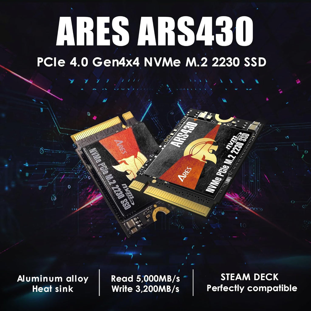 DATO M.2 2230 SSD 1TB, PCIe Gen 4x4 NVMe Internal Solid State Drive with Aluminum Heatsink, Compatible with Steam Deck, ROG Ally, Surface Pro, Mini PCs, Ultrabook, Up to 5000/3200 MB/s - ARES ARS430