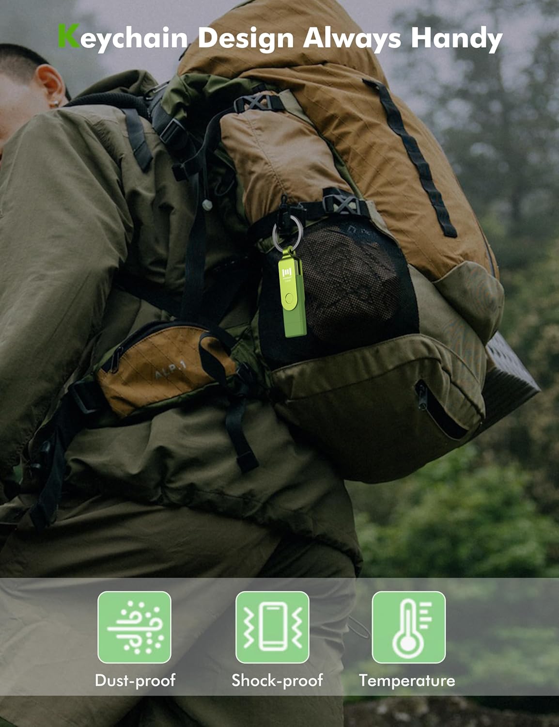 MOSDART 128GB USB3.1 Fast Speed C and A Dual Flash Drive, exFAT Memory Stick with Keychain and LED Indicator, for iPhone 15 and 16, Android Phone, iPad, MacBook, and Other Laptops, Green