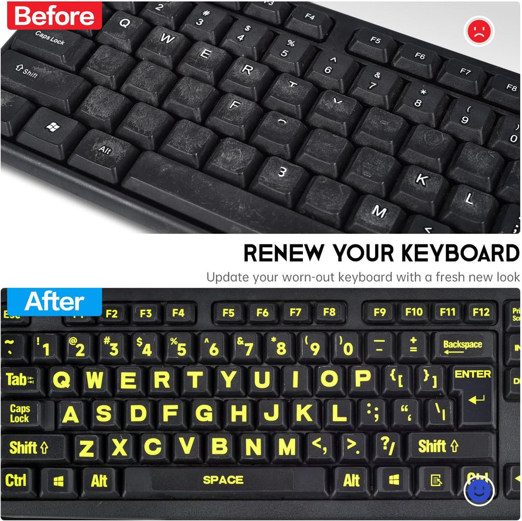 English Keyboard Stickers Full Size Universal PC Computer Laptop Desktop Replacement - QWERTY Alphabet for Full Size Keyboards - 1PCS