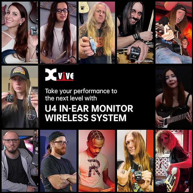 Xvive U4R4 Wireless in-Ear Monitor System Professional IEM System,1 Transmitter and 4 Beltpack Receiver for Studio, Band Rehearsal,Live Performance(U4R4)