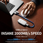 PHIXERO P20 External Portable SSD 2TB,up to 2050Mb/s,External Solid State Drives with 2 in 1 USB C Cable with LED Indicator,USB 3.2 Gen 2 Portable Hard Drive for iPhone 15/16 PRO, Mac, PC & Laptops