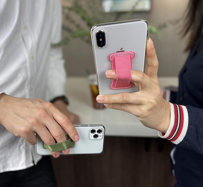 Phone Grip Holder for Hand, Universal Finger Strap Phone Holder, Finger Selfie Grip Compatible with Most Smartphones (Light Brown) - 2Pack