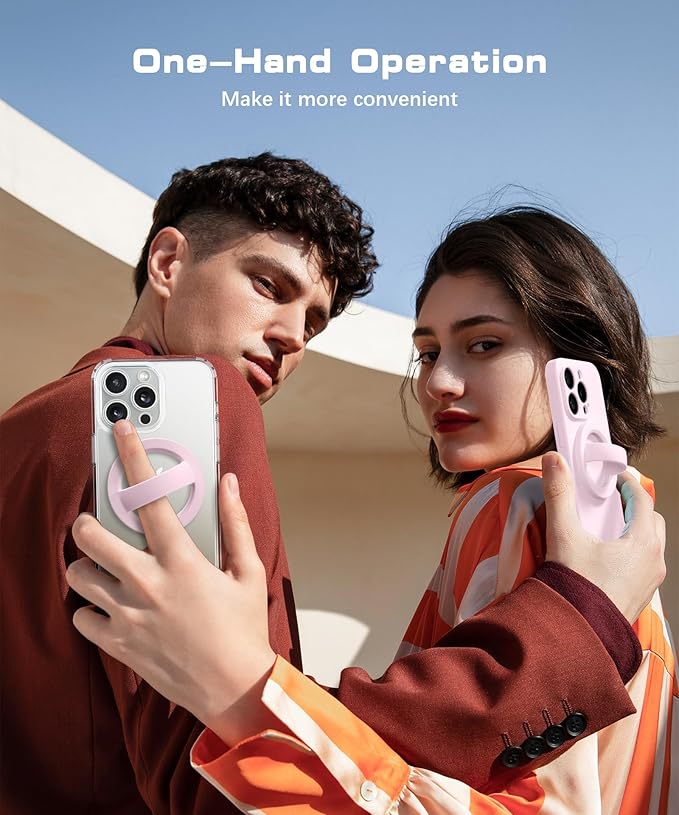 Magnetic Phone Grip, Removable Loop Grip with Soft Finger Strap, Silicone Phone Ring Holder for Back of Phone for iPhone 16/15/14/13/12 Pro Max/Plus, Chalk Pink