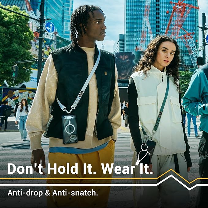 MAGEASY Universal Cell Phone Lanyard Crossbody - Anti-Theft Crossbody Phone Strap for iPhone 16 Pro Max & Most Smartphones, for Men & Women | 20mm (Black)