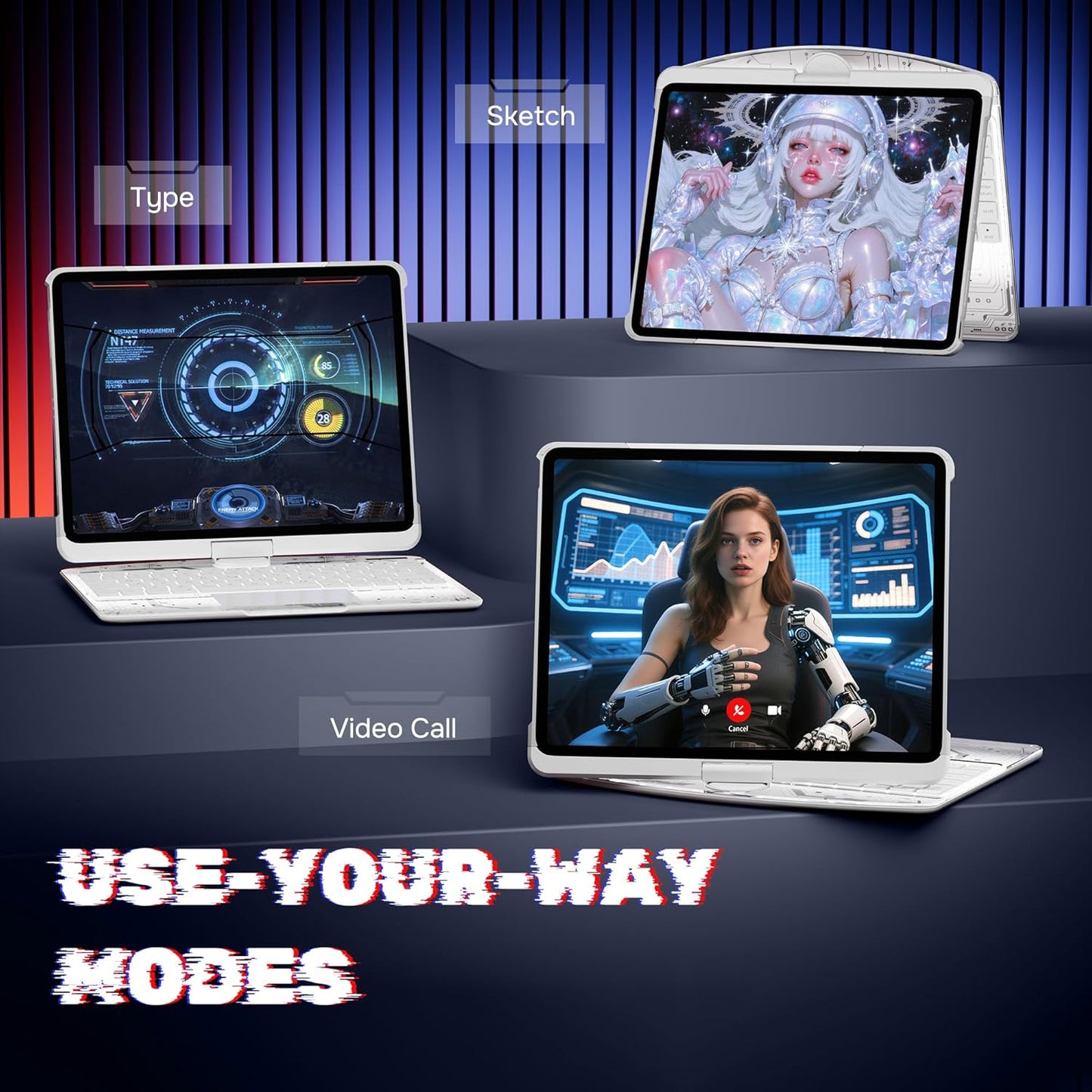 KITONE Transparent Case with Wireless Keyboard only for 2024 iPad Pro 11-in.(M4), 7 Colors Backlight, Trackpad, 360°Rotating Stand for iPad Pro 11(5th Gen), Tech Style