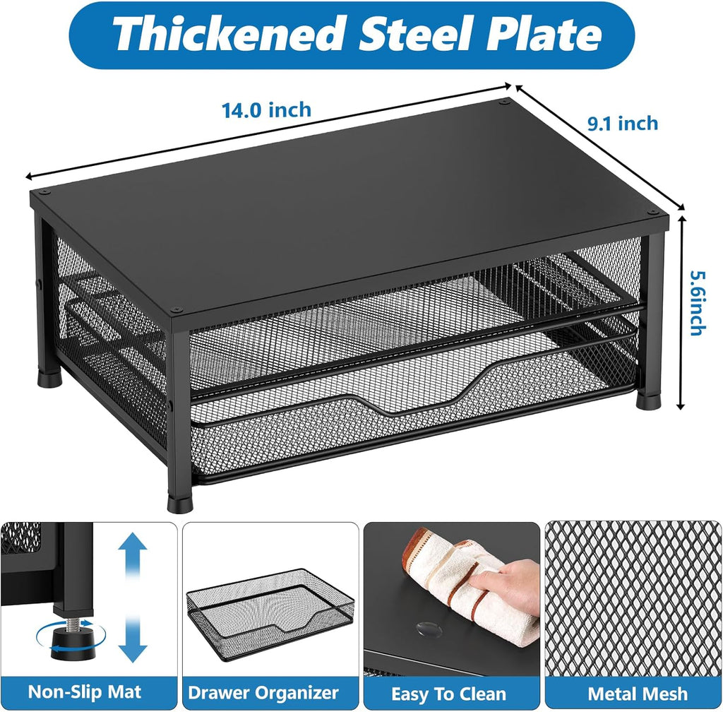 Desk Organizers and Accessories, 2-Tier Computer Monitor Stand Riser with Drawer, Laptop Stand, Office Desk Accessories, Workspace Desktop Organizer for Office Supplies, Black