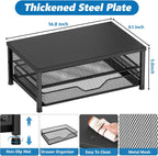 Desk Organizers and Accessories, 2-Tier Computer Monitor Stand Riser with Drawer, Laptop Stand, Office Desk Accessories, Workspace Desktop Organizer for Office Supplies, Black