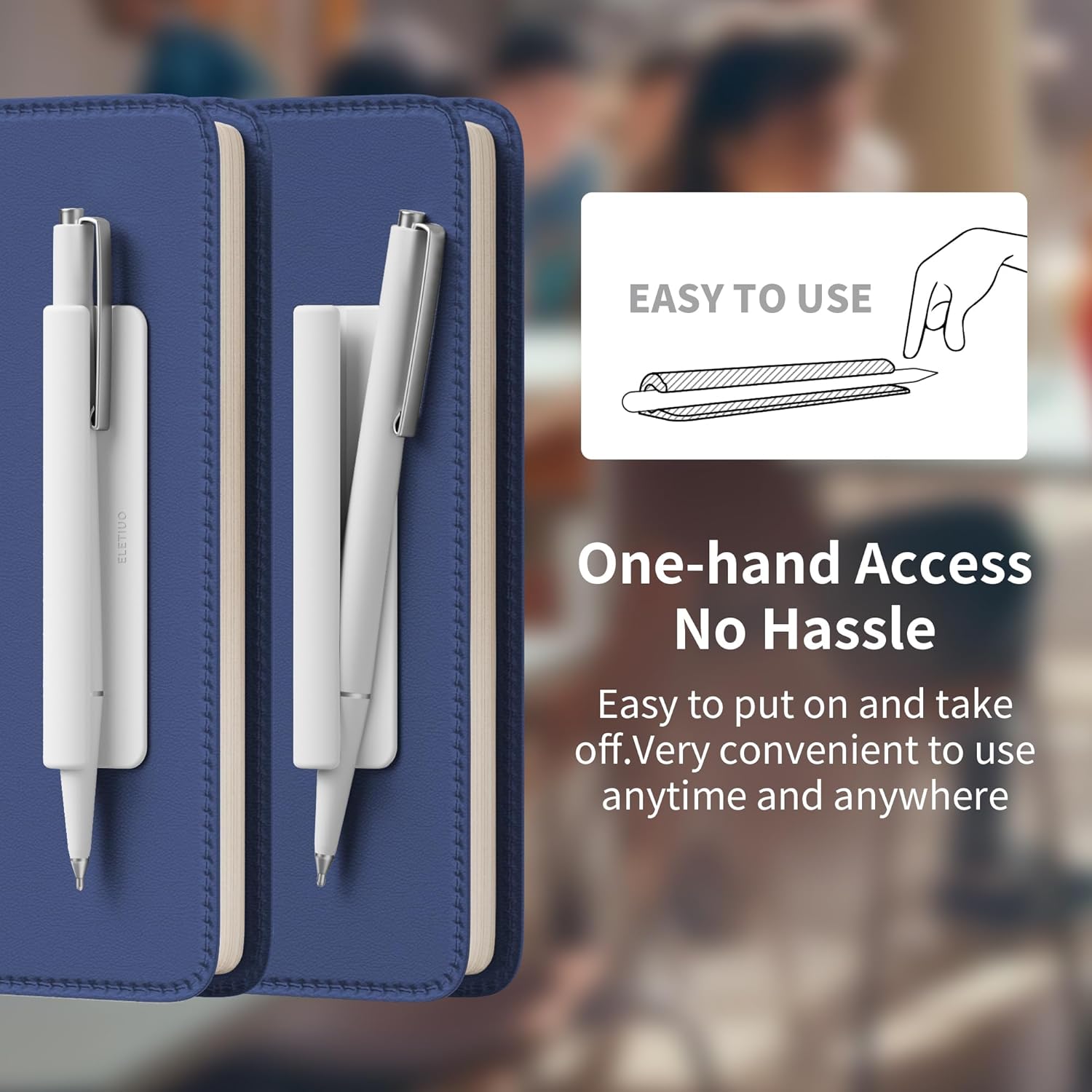 ELETIUO Pencil Holder For Most Pens,Pencils,Self-Adhesive Stick To Notebooks,Diary,Desks,Whiteboards Or Any Surface,Silicone Pen Holder For Home,Office And Desk Organization,White