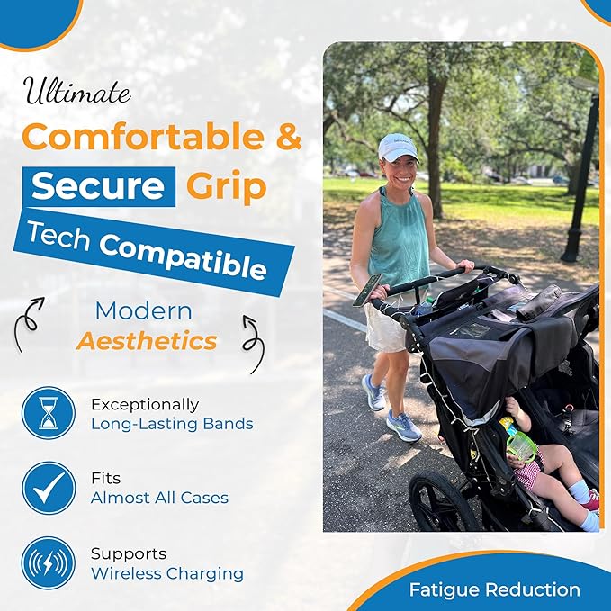 Phone Grip Strap - Pack of 2 Reversible Finger Holder for Phone Back, Customizable Anti-Slip Design, Wireless Charging Compatible Detachable Holder for iPhone - Ripple Opal