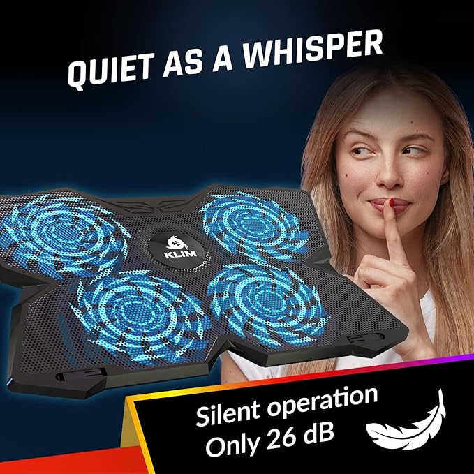 KLIM Wind Laptop Cooling Pad - More Than 500,000 Units Sold - New Version - Powerful Rapid Action Laptop Cooler - Laptop Stand with 4 Cooling Fans - 2 USB Ports - PC Mac PS5 PS4 Xbox One - Diamond