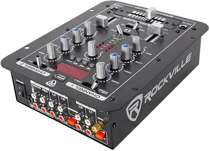 Rockville RDJ3BT 2 Channel DJ Mixer with USB, Bluetooth, Talkover, 4 Line Inputs