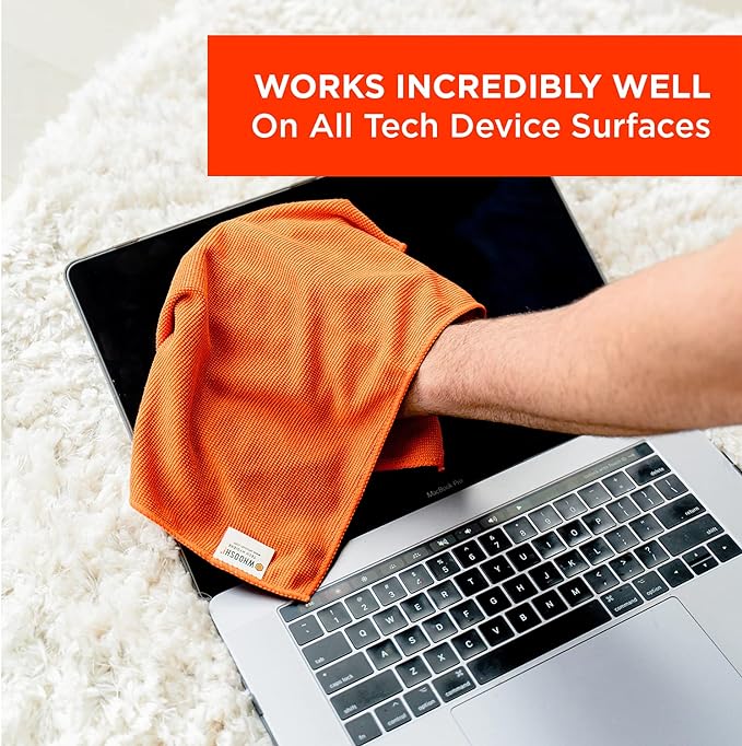 WHOOSH! Microfiber Cleaning Cloth, 3 Pack, Glasses and Screen Cleaning Cloth, Suitable for TV, Car Screen, Computer, Laptop, iPad, MacBook, Smart Phone, Monitor, Watches (14”x14”), Orange